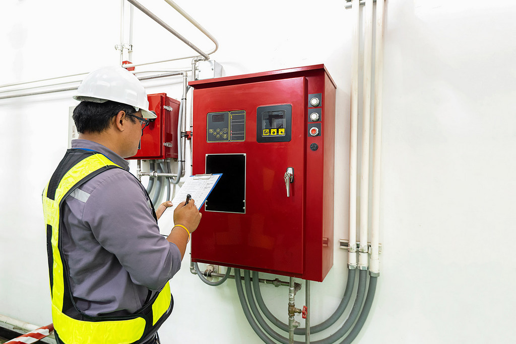 Engineer check generator pump controller for water sprinkler piping and fire protection system
