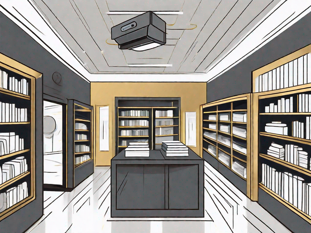 A modern bookstore with visible security cameras