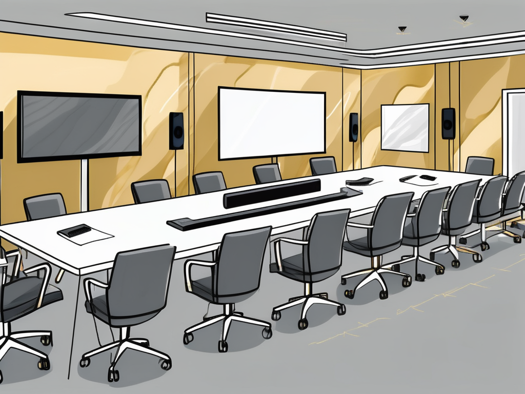 A modern corporate meeting room equipped with advanced audio-visual technology