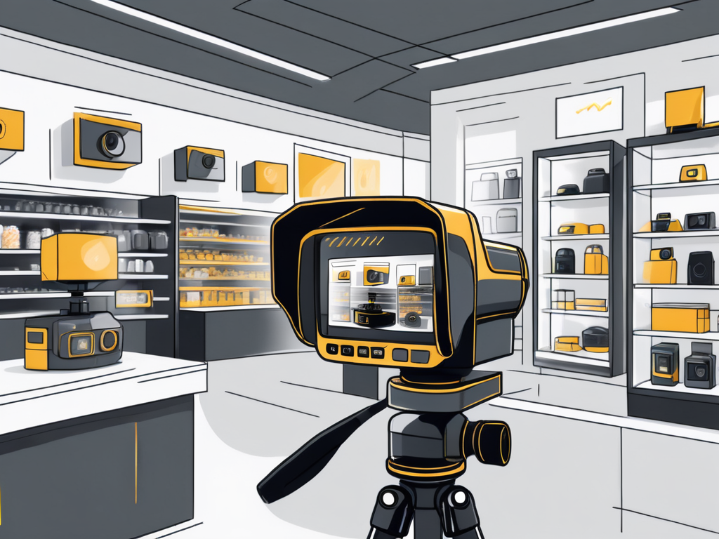 A high-tech video camera monitoring various products in a retail store