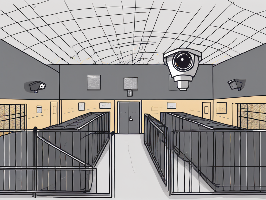 A modern detention center featuring high-tech security solutions such as surveillance cameras