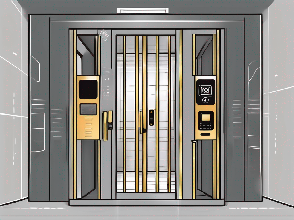 A high-tech jail cell with advanced access control systems such as biometric scanners