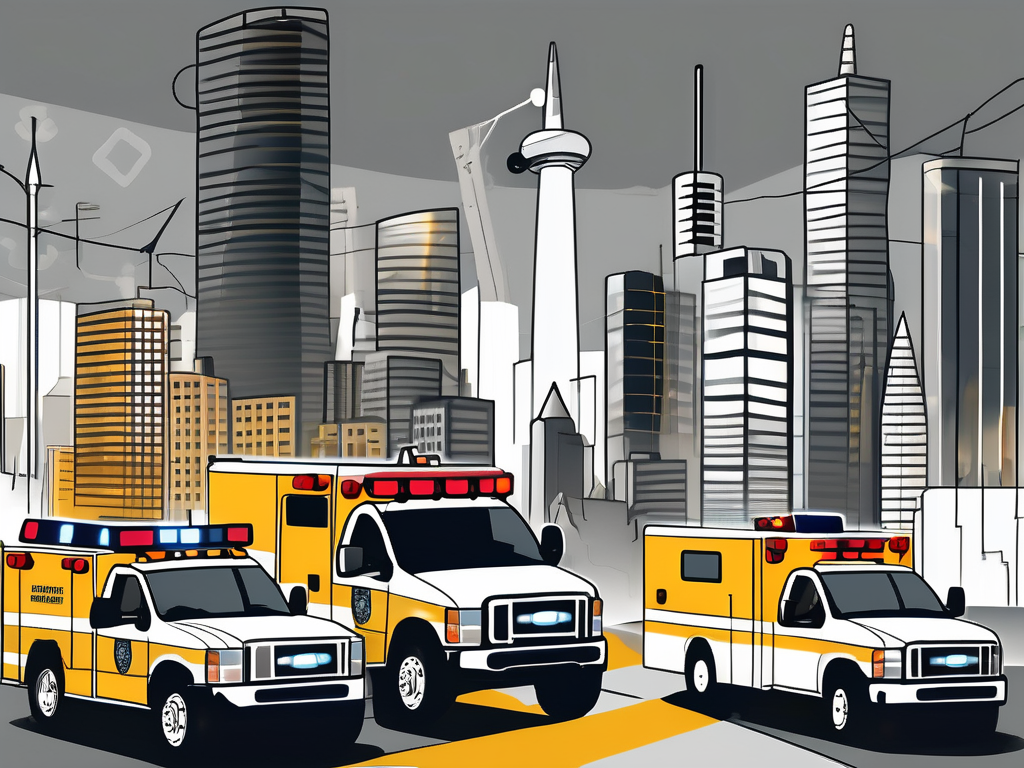 Various emergency service vehicles such as a fire truck