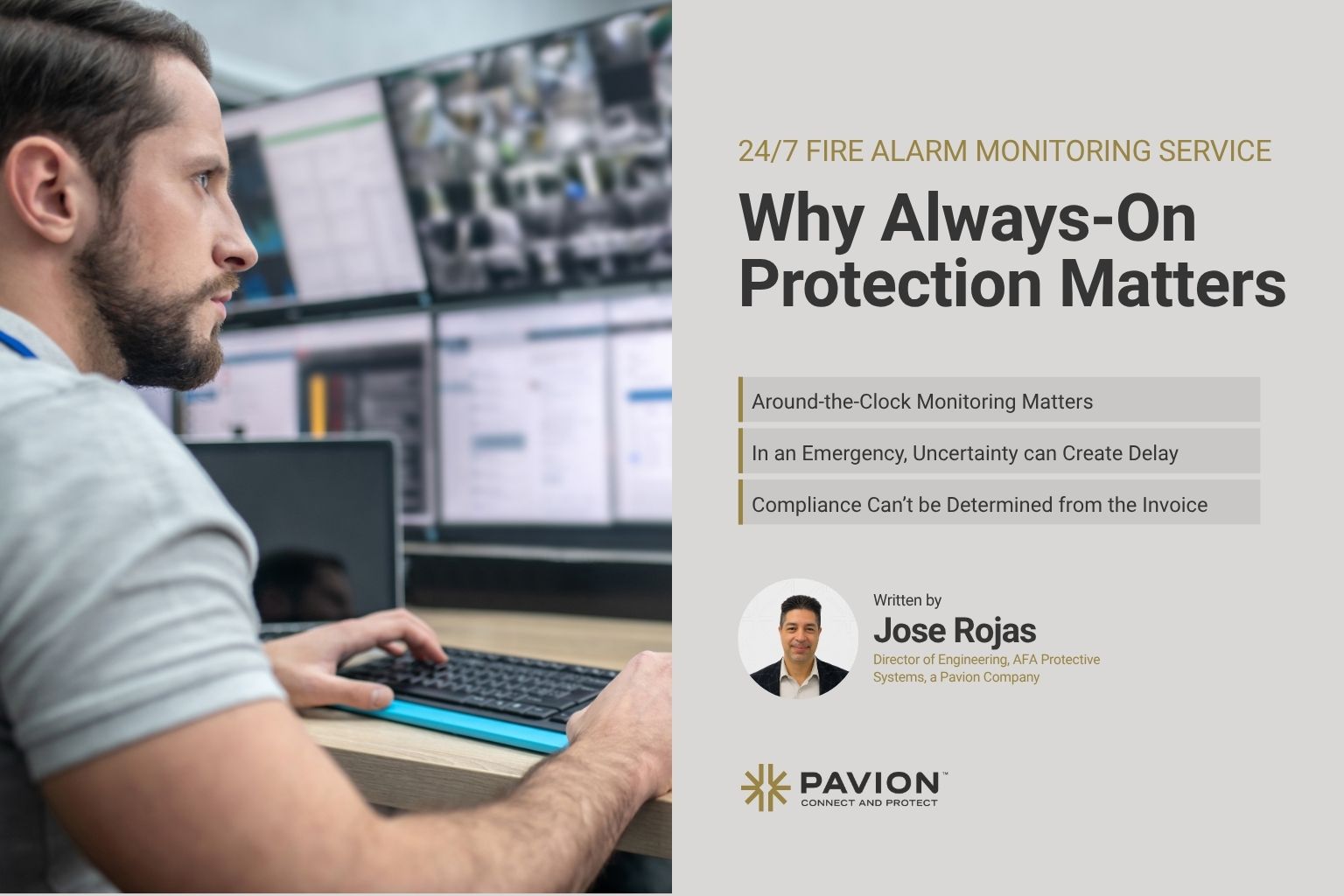 Man monitoring fire alarm systems